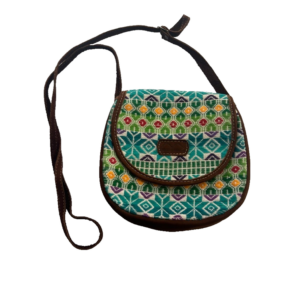 Unbranded Colorful Purse Woven Fabric Leather Crossbody Bag Made In Guatemala